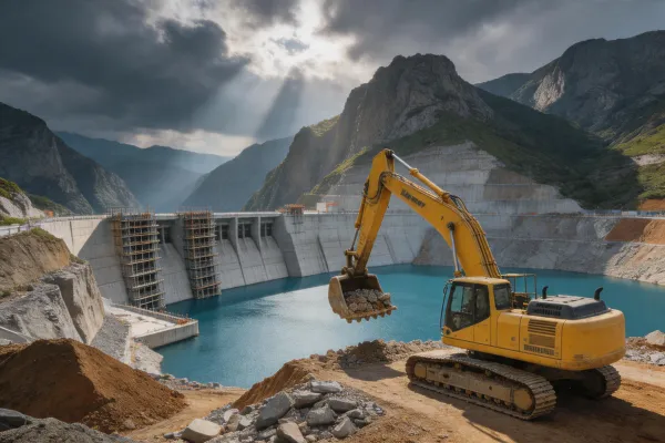 Excavator at dam construction
