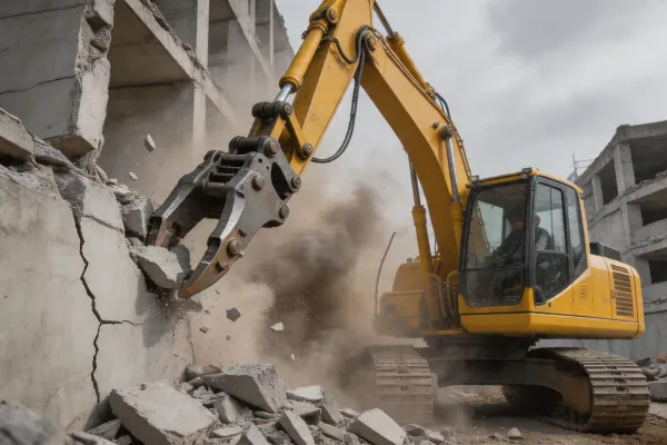 Excavator demolition work