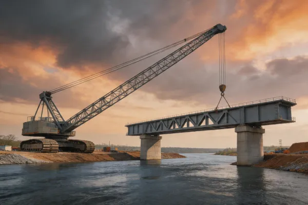 Crawler crane at bridge construction