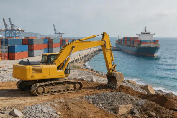 Excavator at port construction
